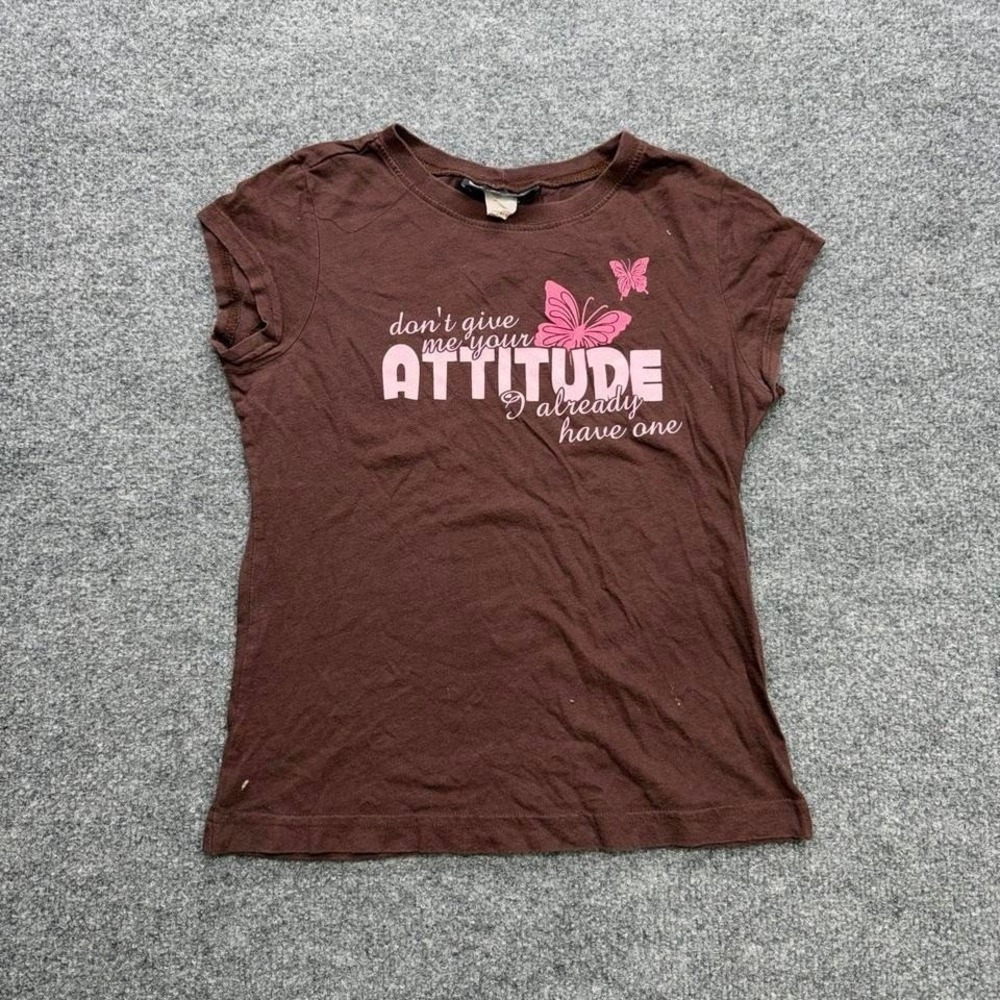 Self esteem Brown Y2K butterfly graphic tee with pink butterflies size medium